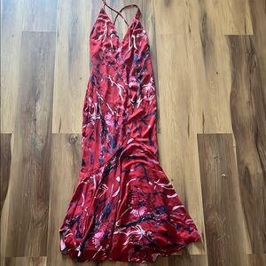 Chic Red Backless Floral Maxi Dress